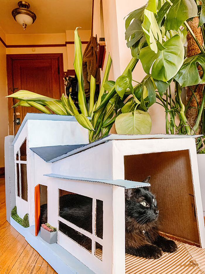 cardboard cat house mid-century modern style