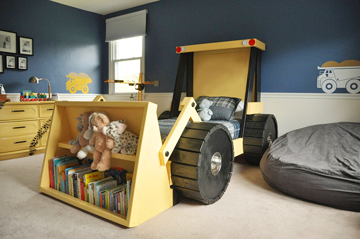 construction truck bed with built-in bookshelf