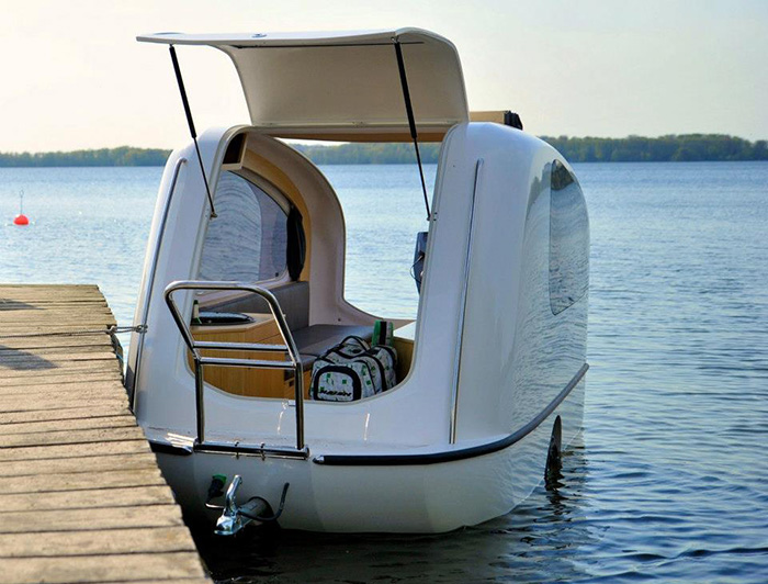 floating camper by the shore