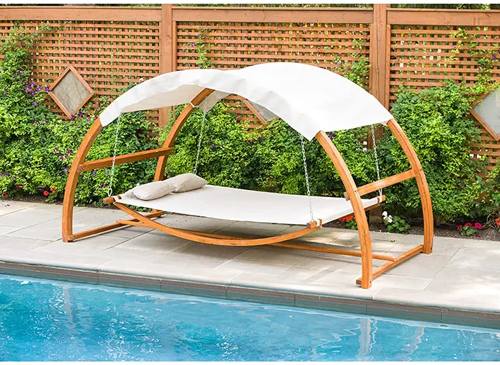 hanging poolside leisure bed with canopy