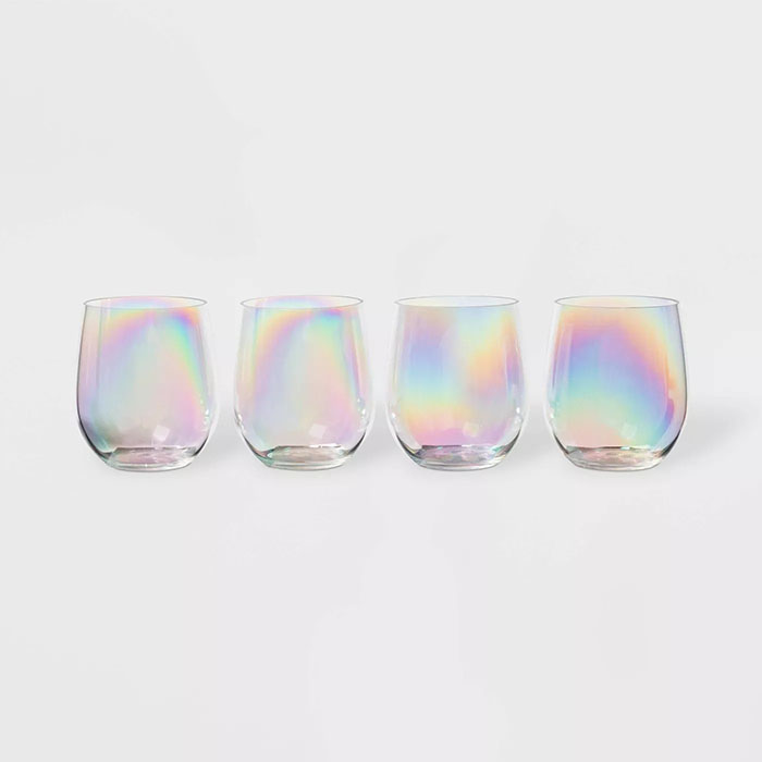 iridescent 14oz stemless wine glass