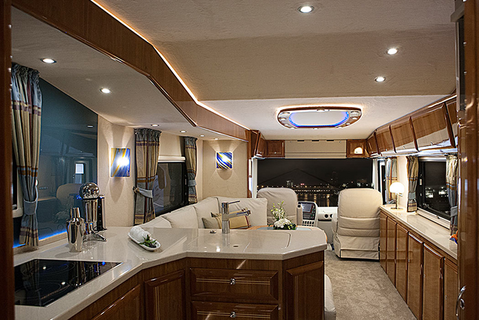 luxury motorhome kitchen area