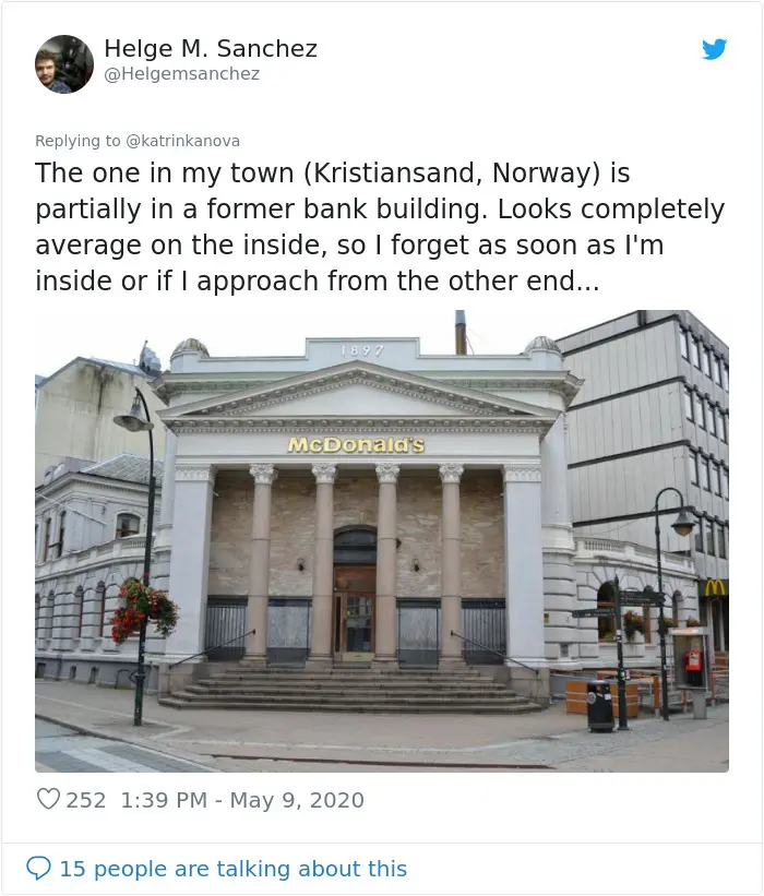 old bank building turned into fast-food restaurant norway