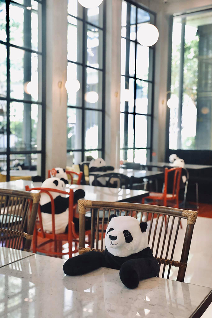 thailand restaurant places plush pandas on seats