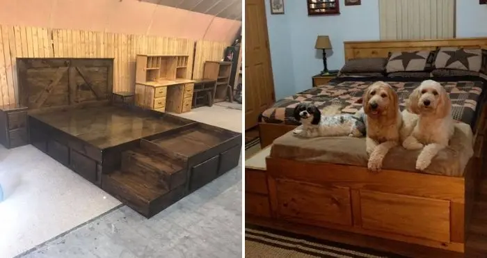 Wooden Kingsize Bed With An Extra, King Bed Frame With Dog Bed