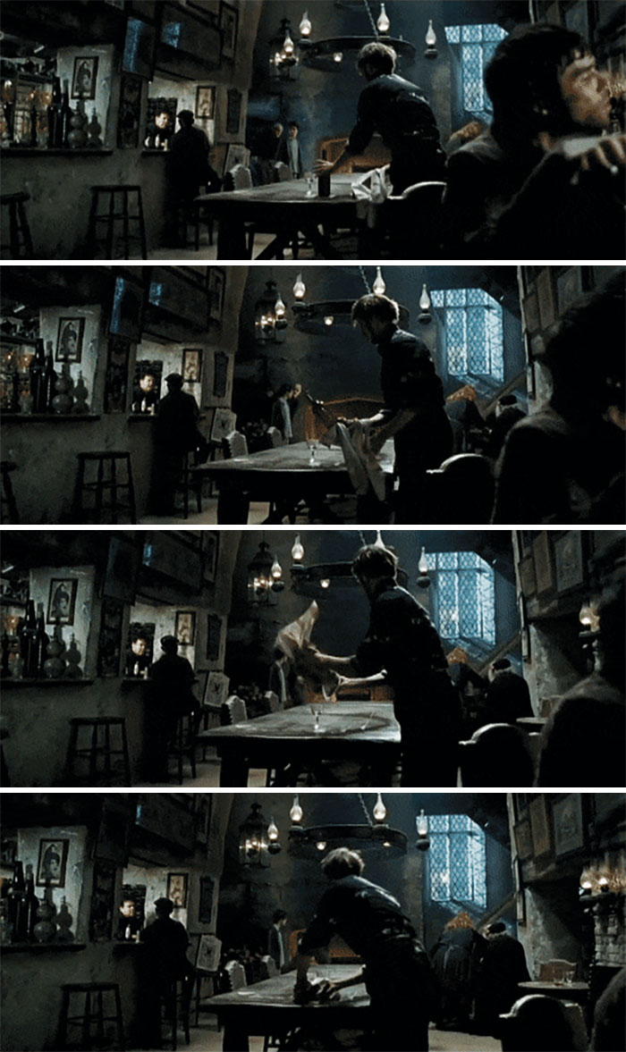 Bartender Making a Bottle Disappear in Prisoner of the Azkaban