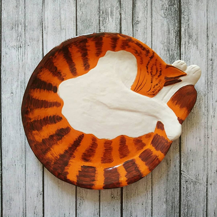 Ceramic Cat Plate White Orange