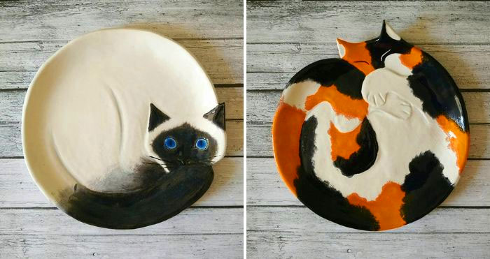 Ceramic cat plates