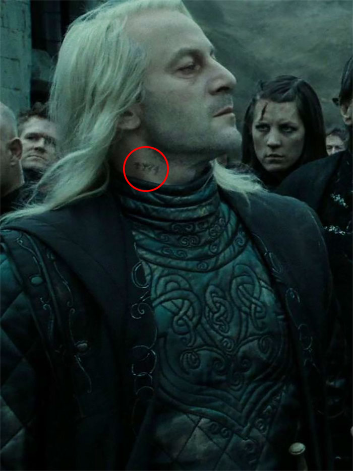 Lucius Malfoy Azkaban Prisoner Number Tattoo on His Neck