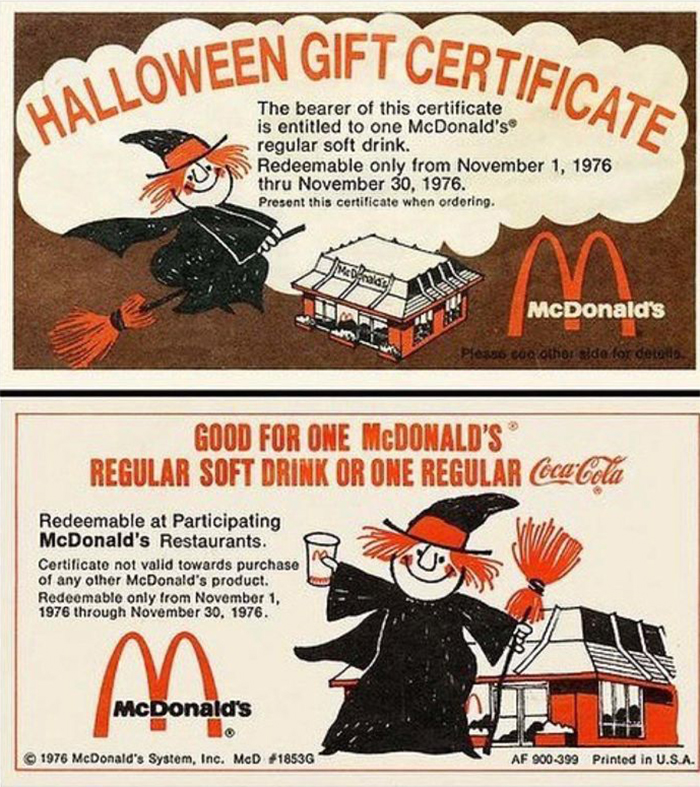 fast food chain halloween gift certificate