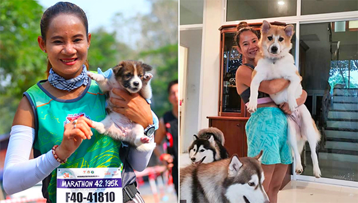 runner adopts a stray puppy