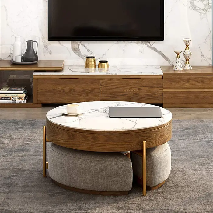 This Space Saving Coffee Table Has Three Cushion Seats And A Pull Out Desk