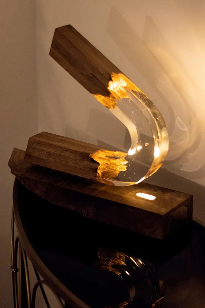 Arched Night Light Made of Resin and Wood