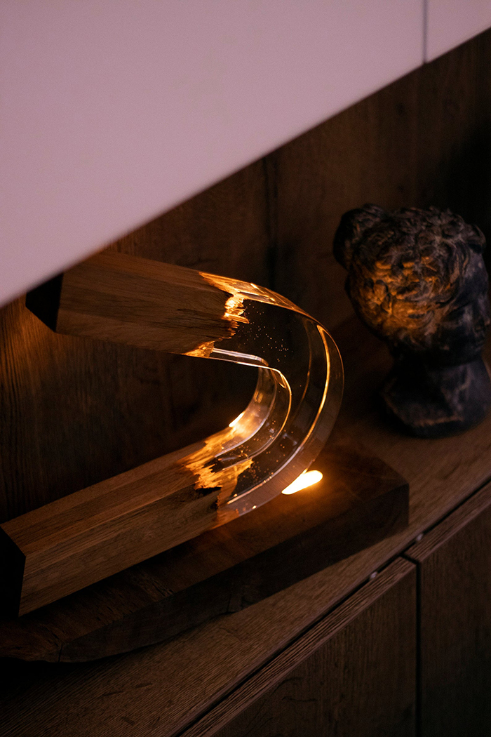 Arched Night Light Made of Wood and Resin