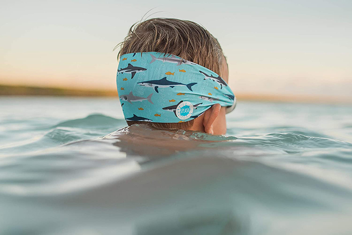 Boy Wearing Splash Swim Goggles Shark Print