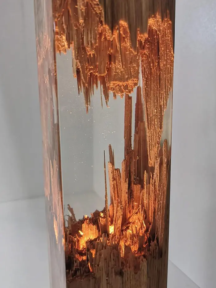 Decor Light Made of Resin and Wood Closeup
