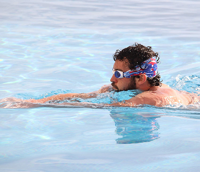 Man Wearing Splash Swim Goggles American Flag Print