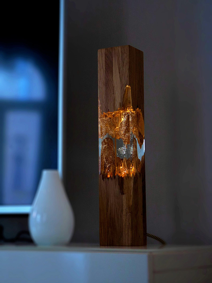Night Light Made of Wood and Resin