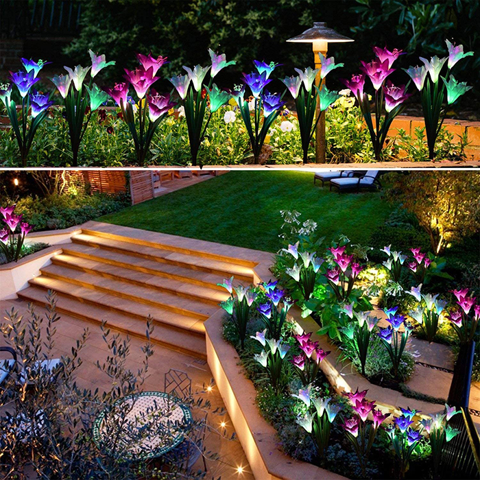 Solar-Powered Lily Flower Lights for Backyard Decoration