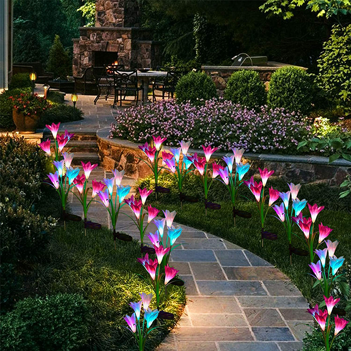 Solar-Powered Lily Flower Lights for Garden Walkway