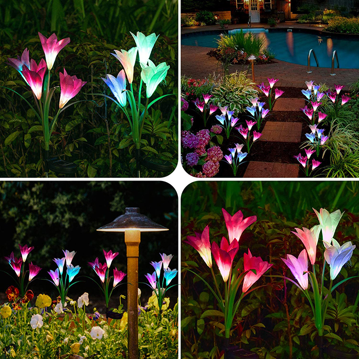 Solar-Powered Lily Flower Lights in Garden Collage