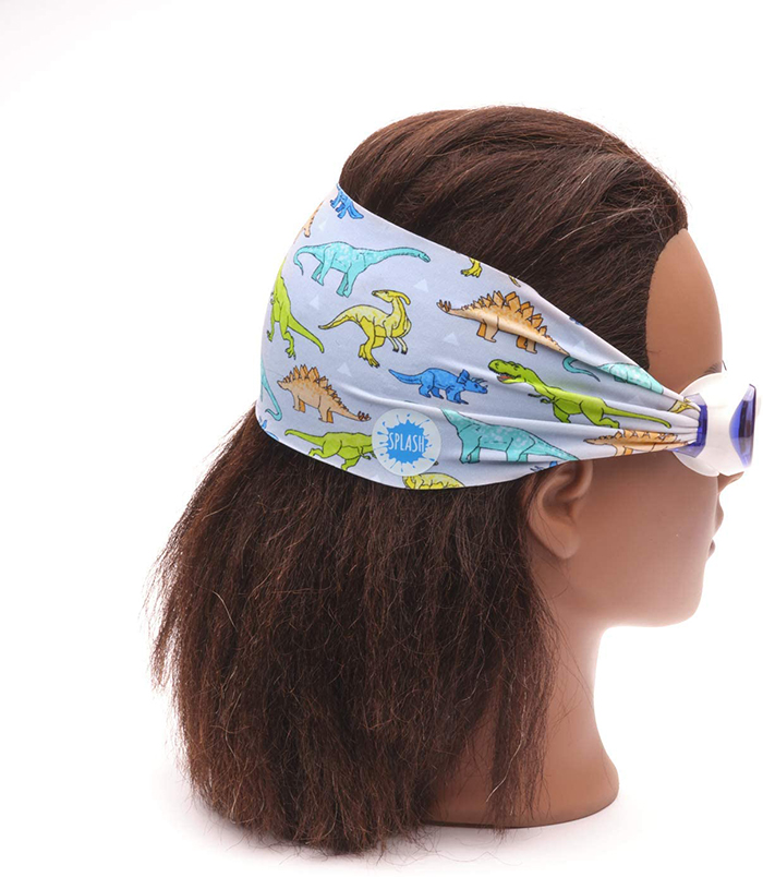 Swimming Eyewear with Protective Fabric for Hair in Dinosaur Print