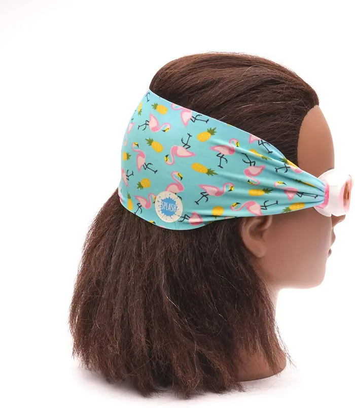 Swimming Eyewear with Protective Fabric for Hair in Flamingo and Pineapple Print