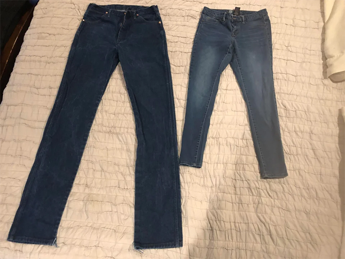 couple jeans size compared