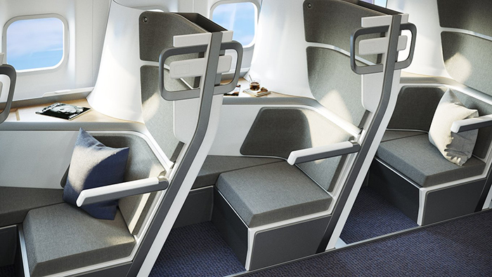 economy class plane lie-flat seat with individual cabin