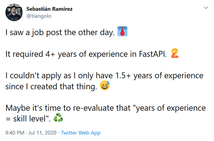 fastapi creator job posting unrealistic requirement