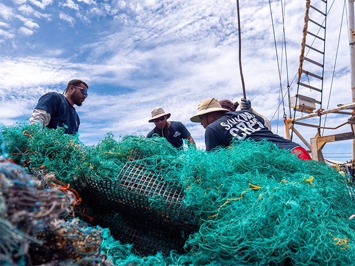 floating fishing nets removed from the sea