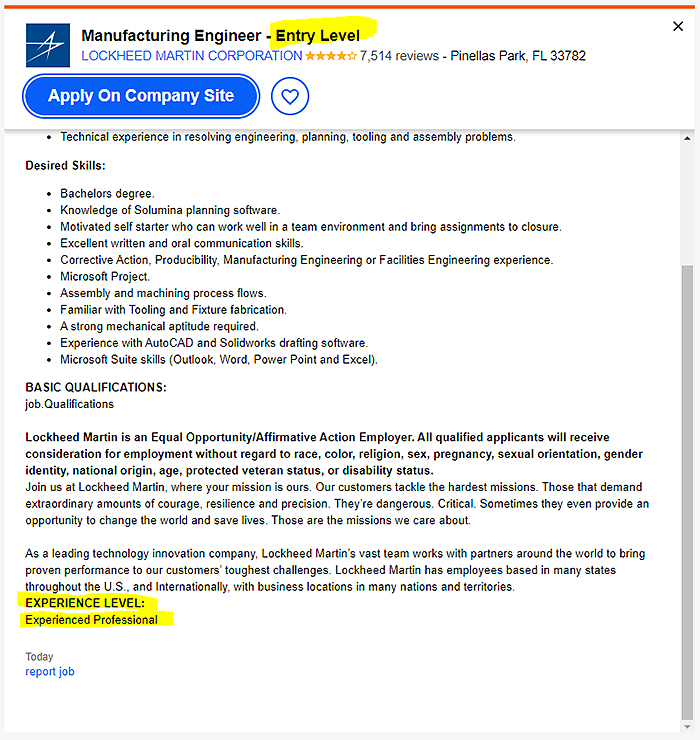 inconsistent experience level job posting
