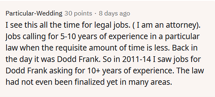 lawyer finds job postings with unrealistic requirements
