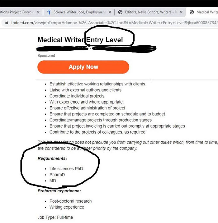 medical writer entry level requirements