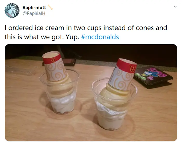 misunderstood order ice cream in cups