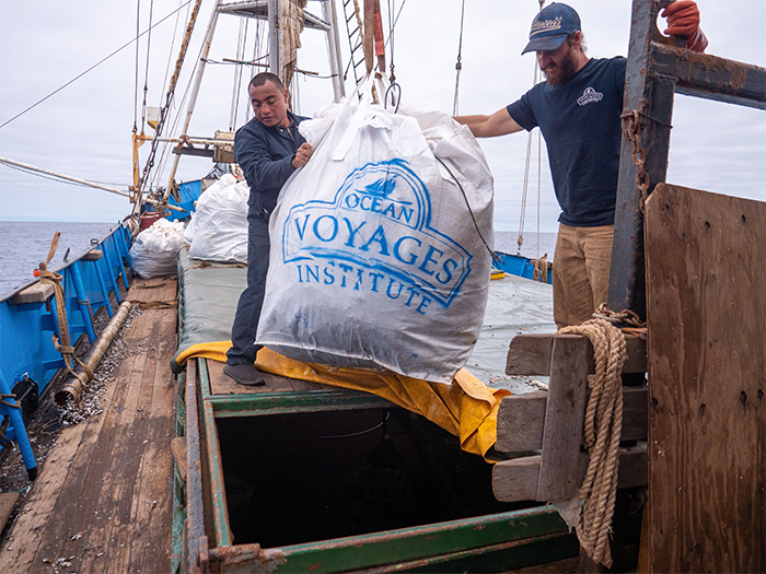 ocean voyages institute crew removes trash from the sea