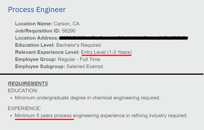 process engineer minimum experience requirement