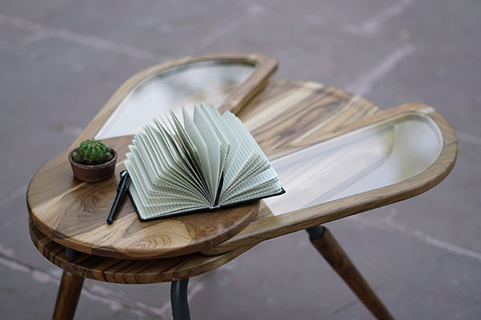 slightly expanded wings of the beetle-inspired coffee table