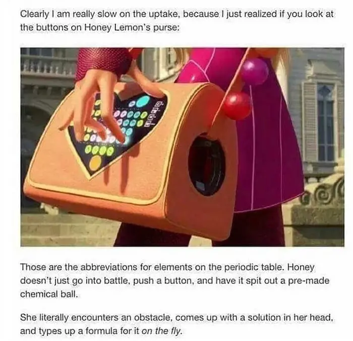 surprising movie details big hero 6 honey lemon purse