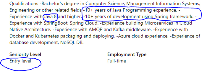 ten years of experience fo entry level position