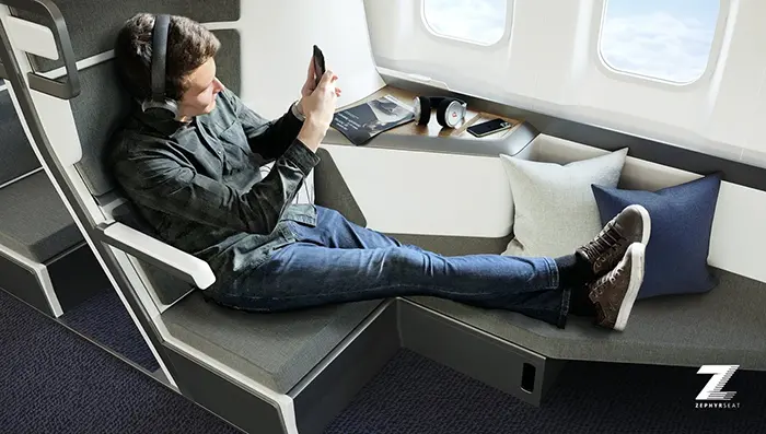 zephyr aerospace lie-flat seat for economy class travelers