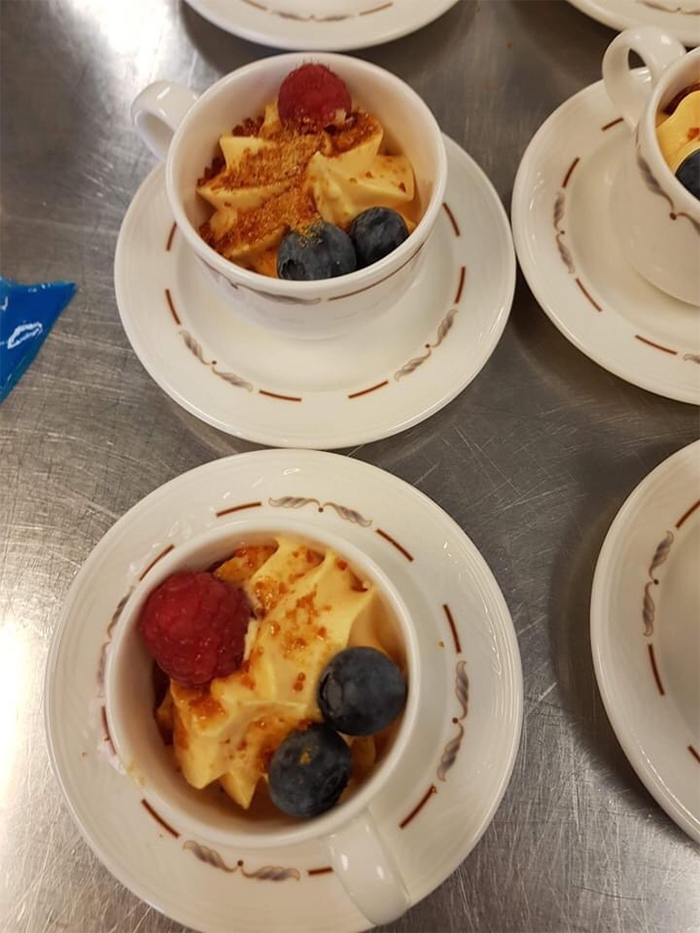 care home head chef dishes mango mousse