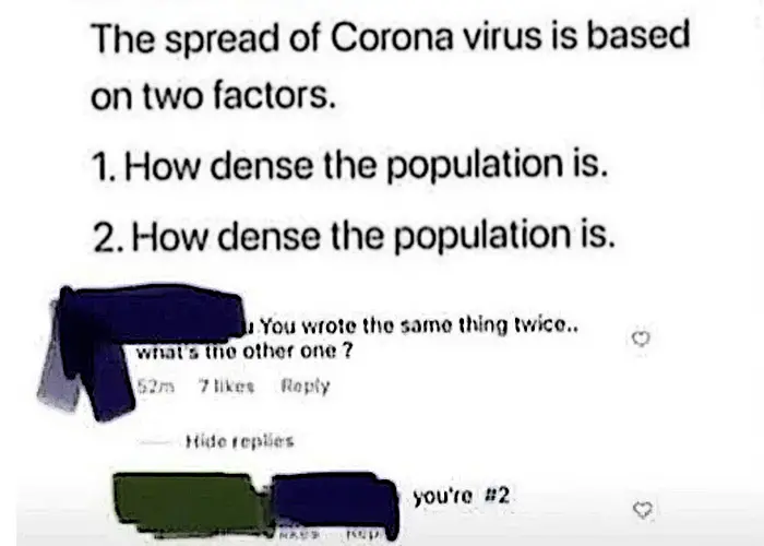 coronavirus joke dense population