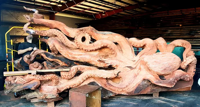 giant sea creature wooden sculpture