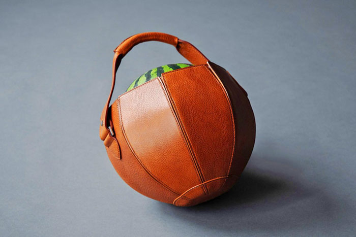 leather watermelon bag with a watermelon inside