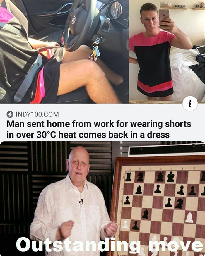 man comes back wearing a dress