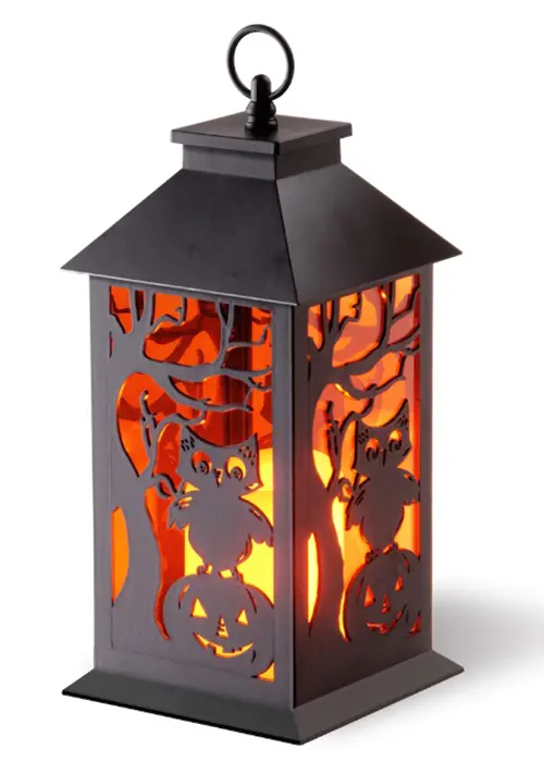 michaels halloween collection 12 inch owl and pumpkin lantern with led candle