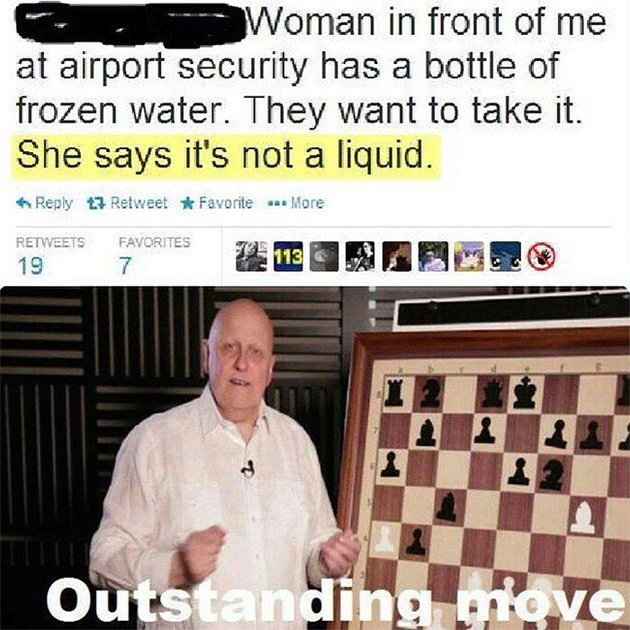 woman outsmarts airport security frozen water