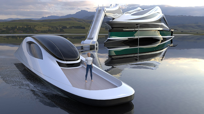 avanguardia luxury electric yacht concept with tender detached