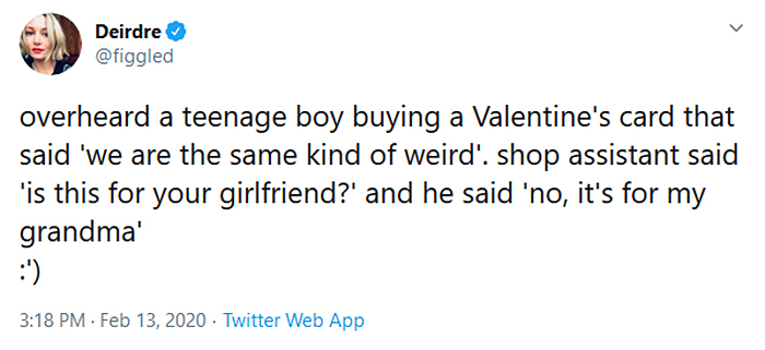 boy buys valentines card for grandma